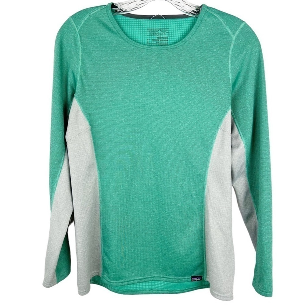 Patagonia Women's Green and Light Gray Long Sleeve Tee